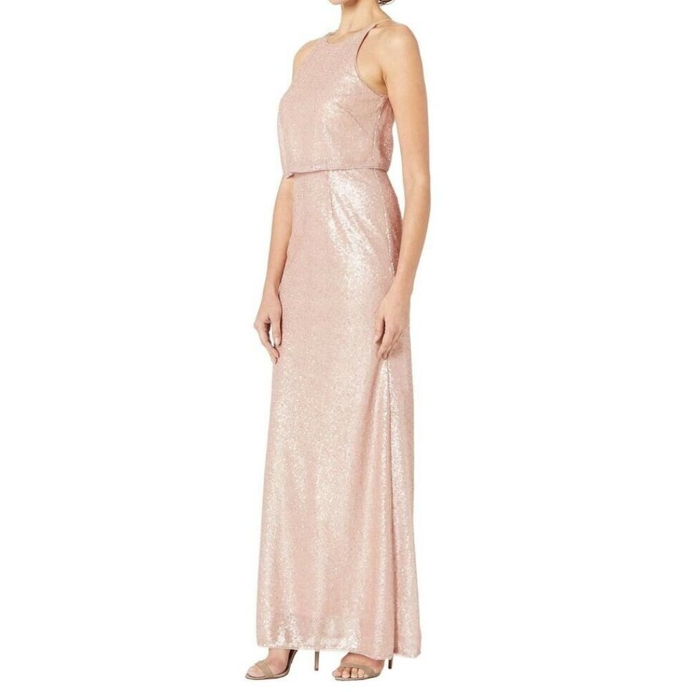 ADRIANA PAPELL Sequin Popover Blush Evening Dress